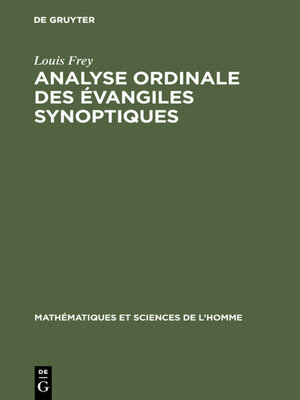 cover image of Analyse ordinale des évangiles synoptiques
